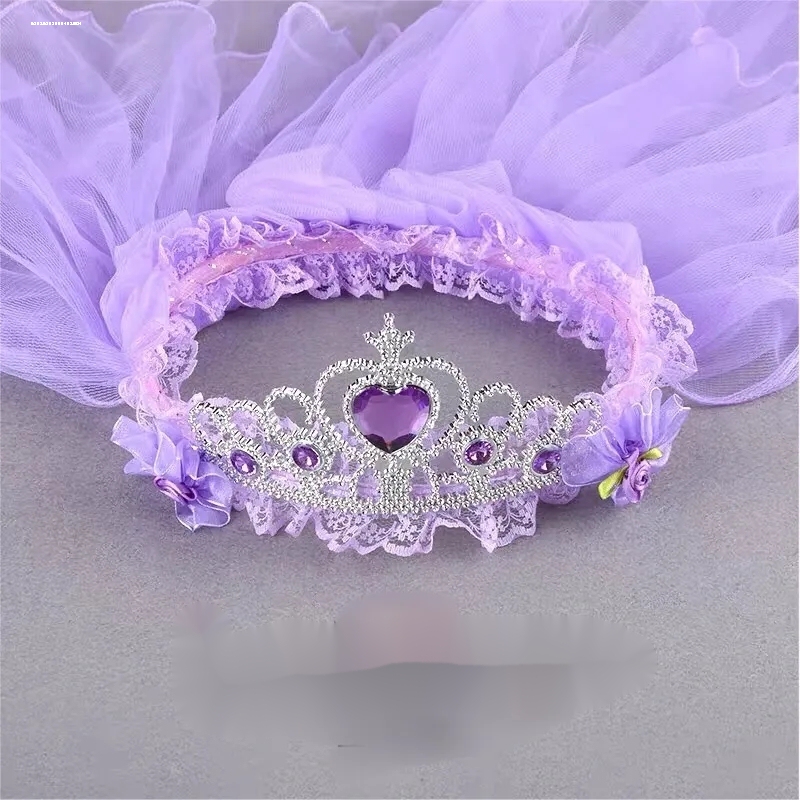 Children's Crown Veil Travel Accessories Ice and Snow Veil Wreath Headband Princess Headdress Wreath