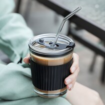 Glass water glass Inwind cup with cover coffee cup portable straw cup girl high face value milk cup accompanying cup