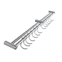 Thickened kitchen hanging rod double rod 304 stainless steel punch-free wall-mounted storage rack double-layer movable hook