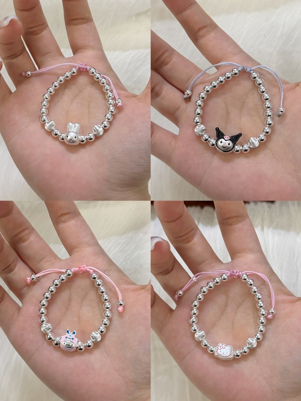 Pure Silver 999 Sterling Silver Cute Cartoon Baby Children's Light Bead Bracelet Niche Exquisite Gift for Baby's Birthday Pure Silver 999 Sterling Silver Cute Cartoon Baby Children's Light Bead Bracelet Niche Exquisite Gift for Baby's Birthday