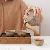 Outdoor portable womens travel tea set stoneware quick cup one pot three cups with tea towel Japanese style office kung fu tea set