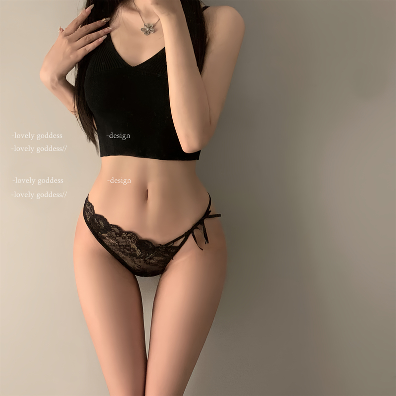 "Lg" Butterfly-Bone Kiss* Sexy Low-Waist Mesh Panties with Lace Bow, Pure Desire Triangle Panties for Girls