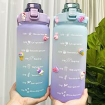 Two Litres Water Cup Large Capacity Time Scale Plastic Cute Straw Cups Weight Loss Straight Drinks Daily Drinking Water Goal Cup