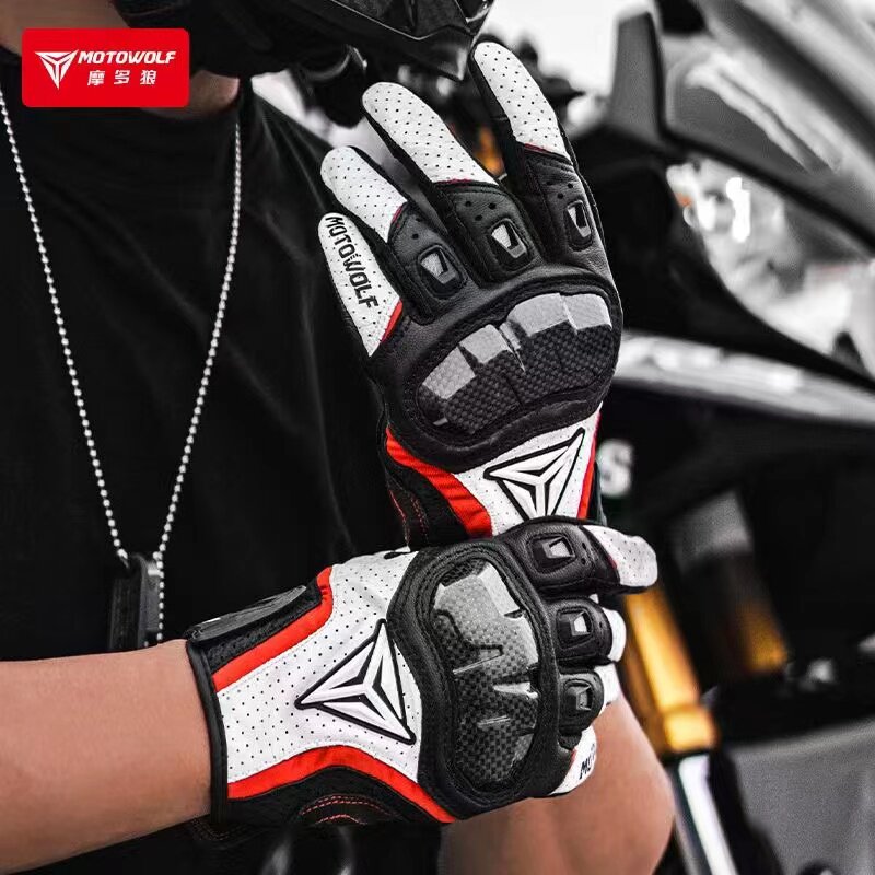 Modoro Wolf Motorcycle Gloves Locomotive Rider Riding breathable All-finger Seasons Spring Summer Autumn Winter Season Genuine Leather Carbon Fiber-Taobao