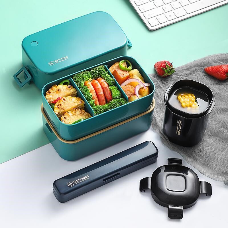 Weight Loss Lunch Box Double Lunch Box Lunchbox Lunchtime Style Office-Office Separated Type Fat Fat Insulation Cute Girl Can Microwave Oven