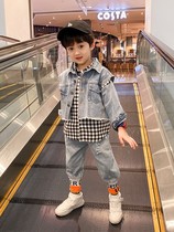 Korean boys suit autumn handsome 2022 new spring and autumn childrens net red denim boy foreign style childrens clothing trend