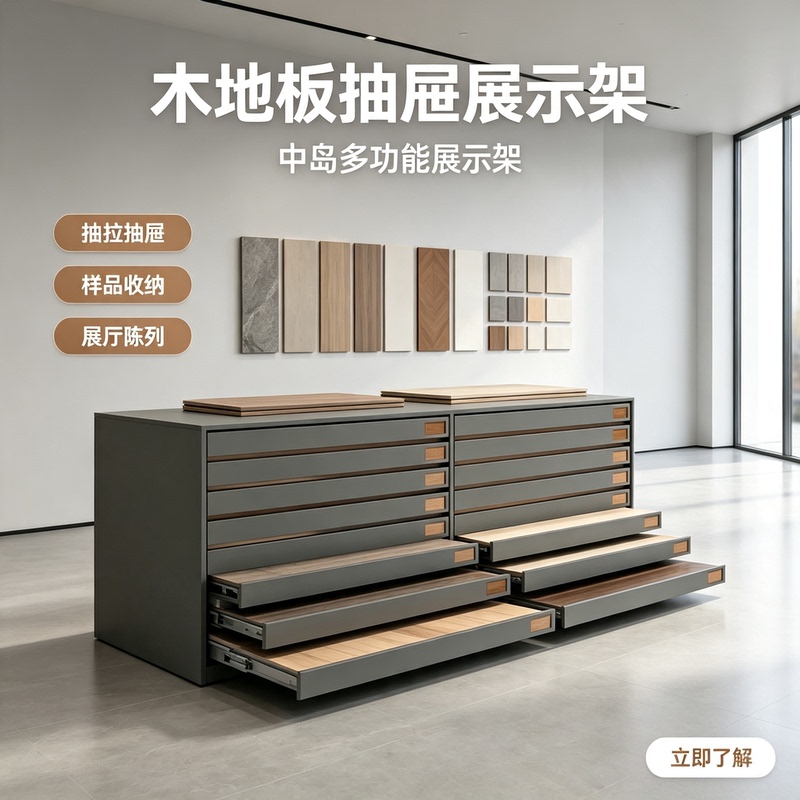 Drawer-Style Tile Island Display Cabinet, Wood Flooring Sample Display Rack, 600X1200 Stone Slab Sample Pull-Out Display Rack