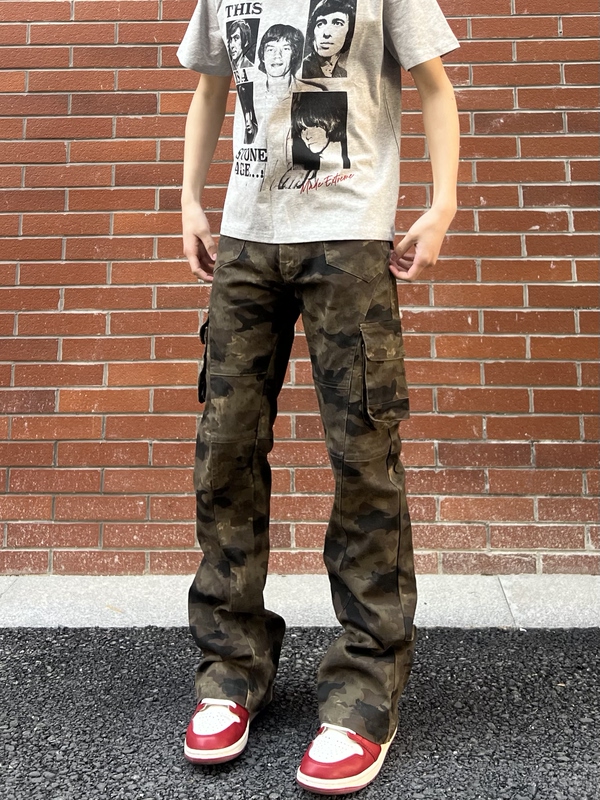 Au8Ofclub American-Style Slim-Fit Flared Pants Unisex Workwear Hip-Hop Camouflage Pants Drapey Straight-Leg Casual Pants