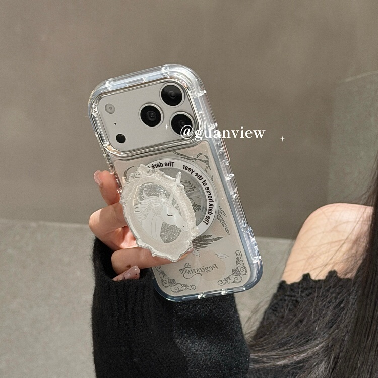 Guanview ins Fairy Tale Glitter Wings Unicorn Magnetic Stand Suitable for Iphone17Promax Apple 16Pro Phone Case 15/14 High-End Silicone 17 Anti-Fall Protective Case for Women