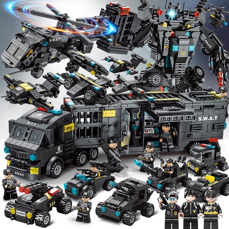 Lego Building Blocks Boy Puzzle Assembly Car Toy Children Small Grain Deformation Robot Diamond Police Jigsaw Puzzle