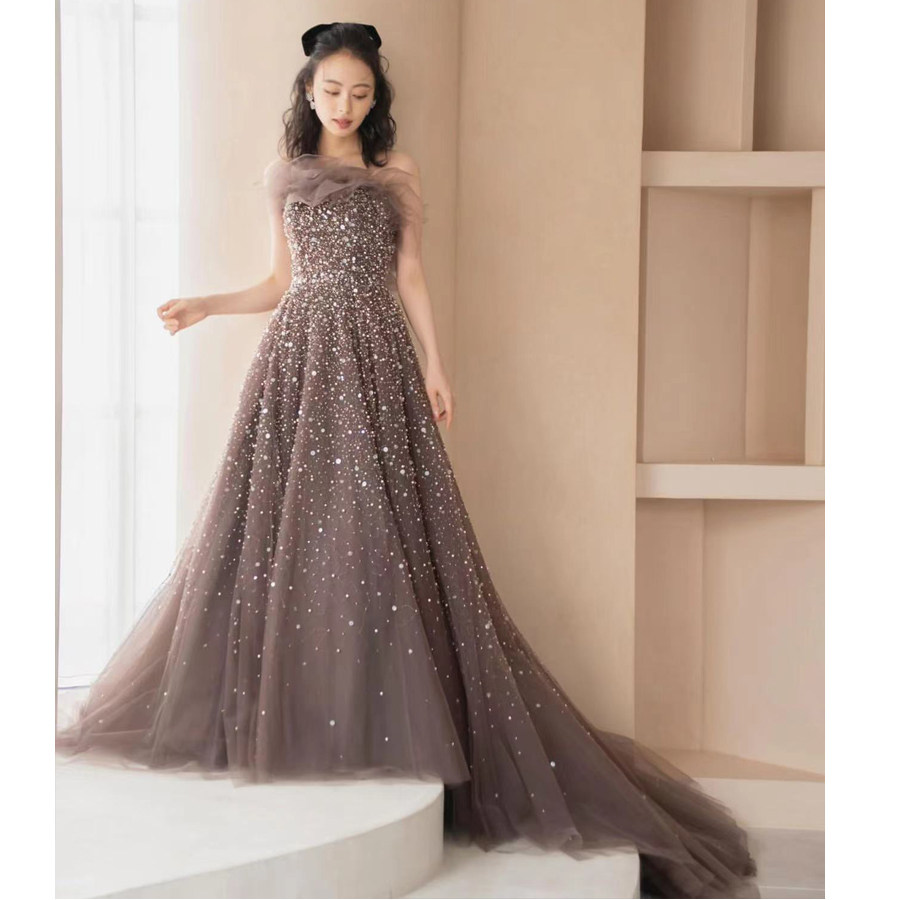 新娘结婚敬酒长款晚礼服抹胸显瘦手工缝制轻奢礼服,让你成为婚礼上最闪耀的新娘!-礼服-淘宝好物网