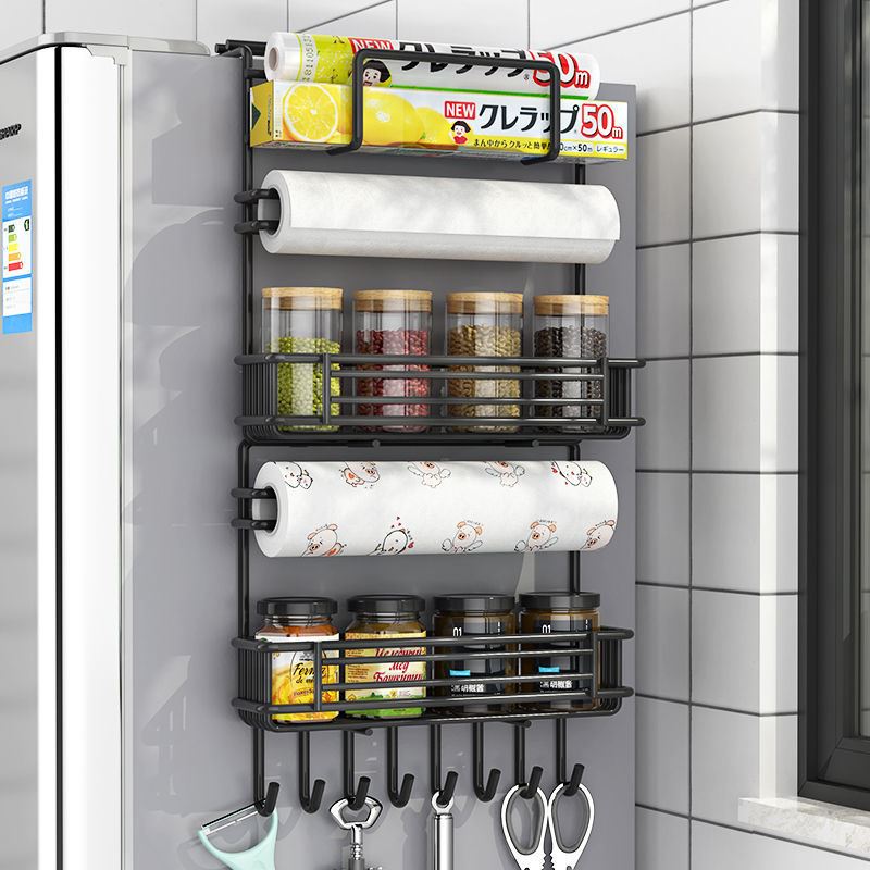 Refrigerator rack side hanger multi-layer kitchen supplies household Daquan side wall plastic wrap multi-functional storage rack