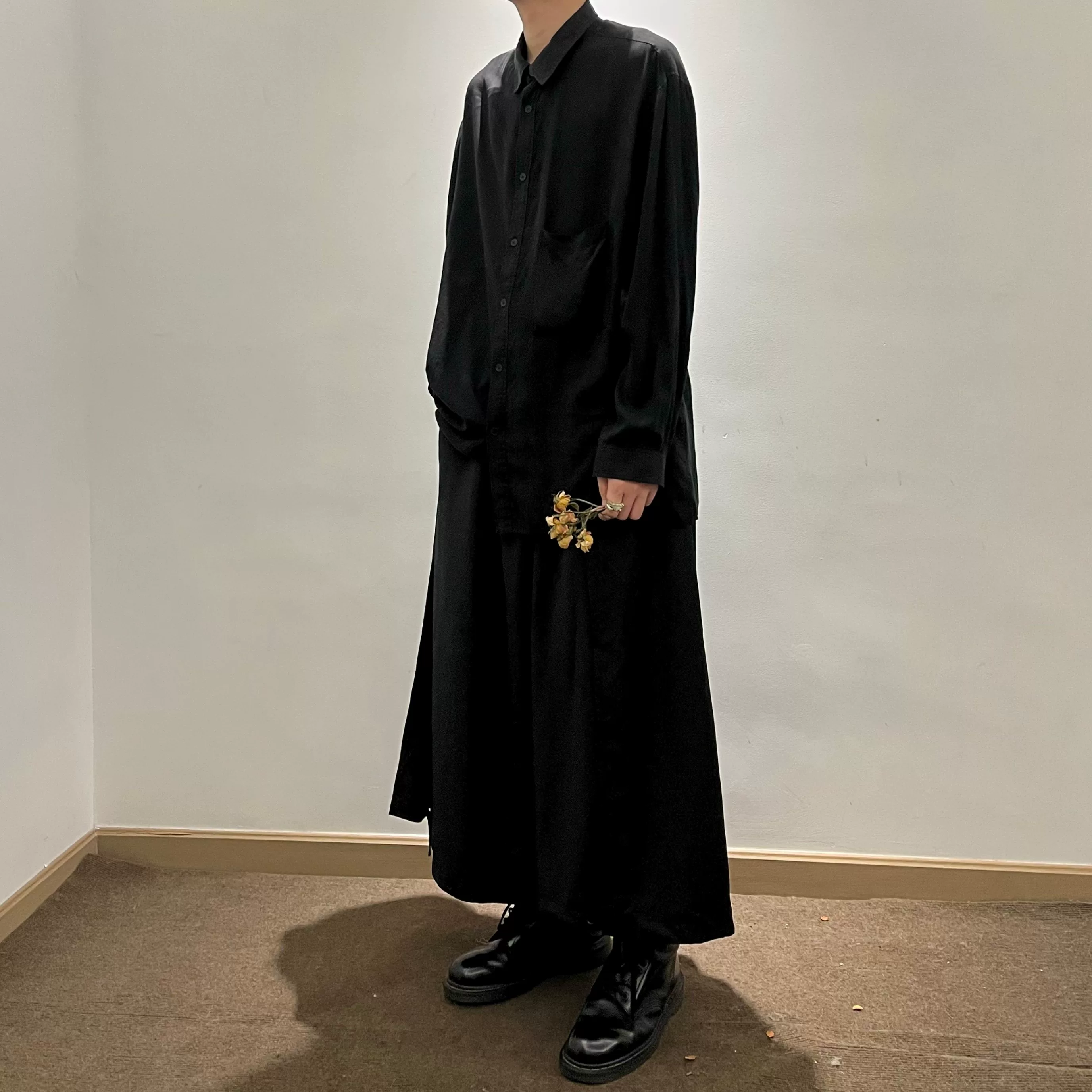 Автономный YOHJI Yamamoto темный черный Wind Main Line Soft Foundation Pure Black Bottom Fang Shirt