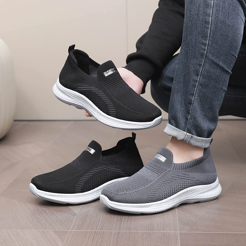 Нескользящие слипоны, дышащая спортивная обувь для отдыха для ходьбы, для среднего возраста, мягкая подошва