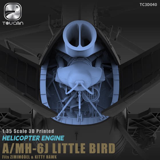 Toucan Bird Helicopter Mh/Ah-6J 3D Printed Engine Upgrade Kit Res-Tc-3D040