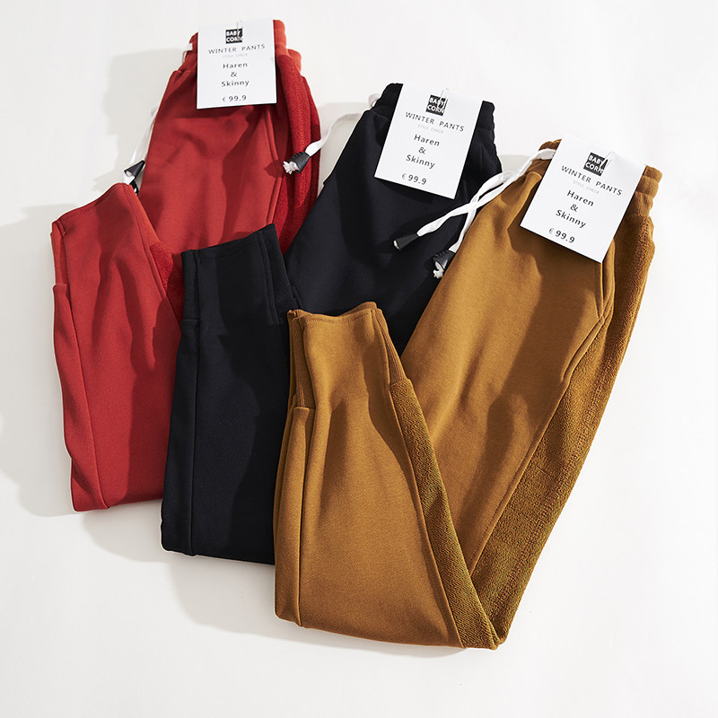 加绒加厚运动裤女2019秋冬新款百搭学生裤子束脚宽松休闲哈伦卫裤