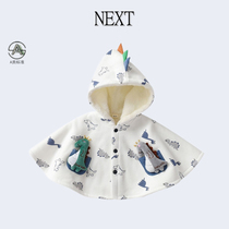 British Next newborn baby outing clothes cloak winter velvet hooded blanket male baby cloak dinosaur shawl