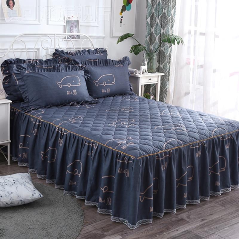 Thickened Nip Cotton Bed Hood Bed Skirt Type Dust Cover single piece 1 2m1 5 m 1 8 Bedsheets lace anti-slip protection bed cover-Taobao