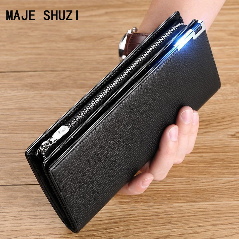 Maje Shuzi New Wallet Men's Long Genuine Leather Men's Clutch Bag Youth Business Zipper Wallet Mobile Phone Bag