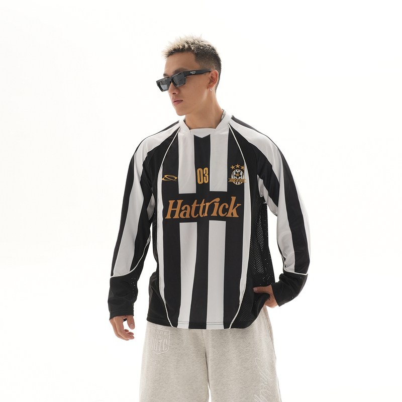 Ootc American Retro Street Style Casual Sports Long-Sleeved T-Shirt Men's Striped Football Jersey Top Autumn and Winter New Style