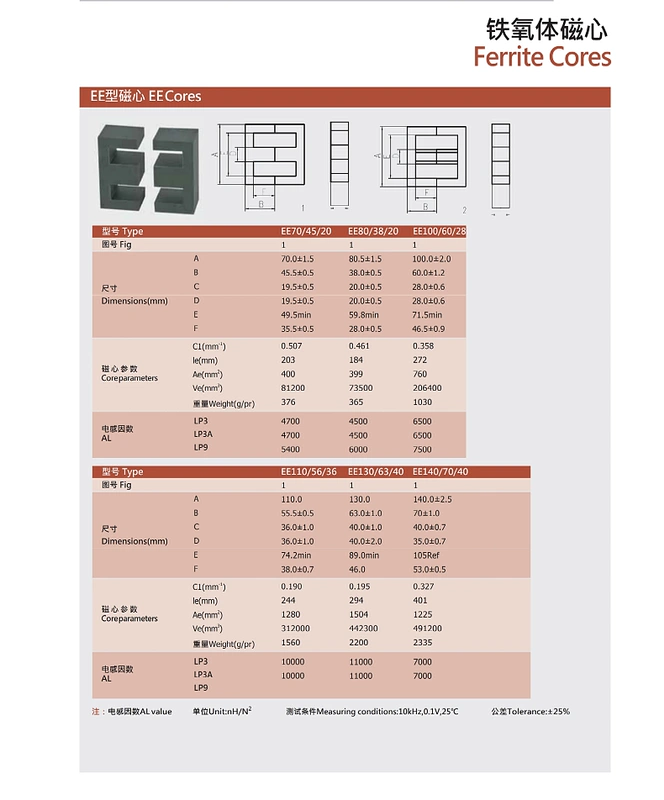 Lõi từ tính EE70/EE80/EE100/EE110/EE130/EE140/EE160/EE185/EE240