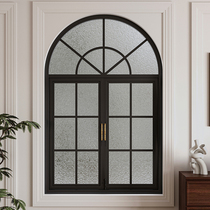 法式铁艺平开窗圆弧复古餐厅阁楼窗户室内拱形钢化玻璃落地采光窗