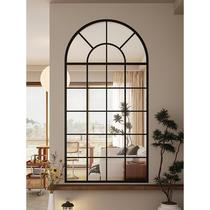 法式长虹玻璃隔断创意室内客厅奶油风钢化假窗户铁艺复古拱形屏风