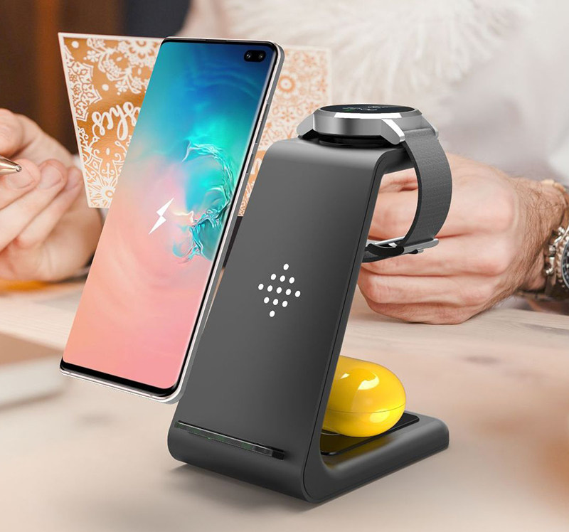 Green Baise's three-in-one wireless charger mobile phone upright bracket applies iPhone12 Watch Samsung