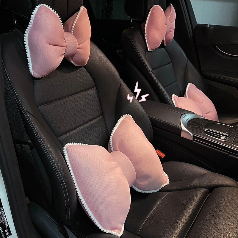 Car Pillow Neck Pillow Net Red Car Neck Pillow Pair of Cute Bow Car Seat Waist Cushion