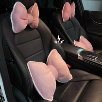 Car headrest Neck Pillow Mesh Red Vehicular Neck Leaning Pillow Pair Cute Butterfly Knot In-car Seat Care Back Cushion