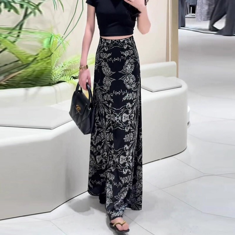 New Chinese-Style National Print Half-Length Skirt for Women, Summer 2026 New High-Waisted Slimming Fashionable Long Hip-Hugging A-Line Skirt