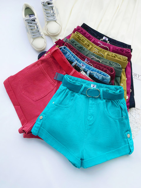 High waist curling denim shorts women's summer 2023 new Korean version all-match loose slim elastic waist wide-leg hot pants