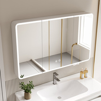 Bathroom mirror cabinet separate wall-mounted smart mirror cabinet with light space aluminum arc mirror cabinet with makeup rack and paper hole