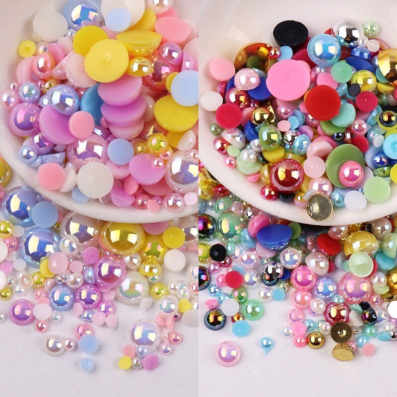 Mobile phone protective shell beauty color half-face semi-circle mixed size imitation pearl patch diy handmade jewelry accessories material package