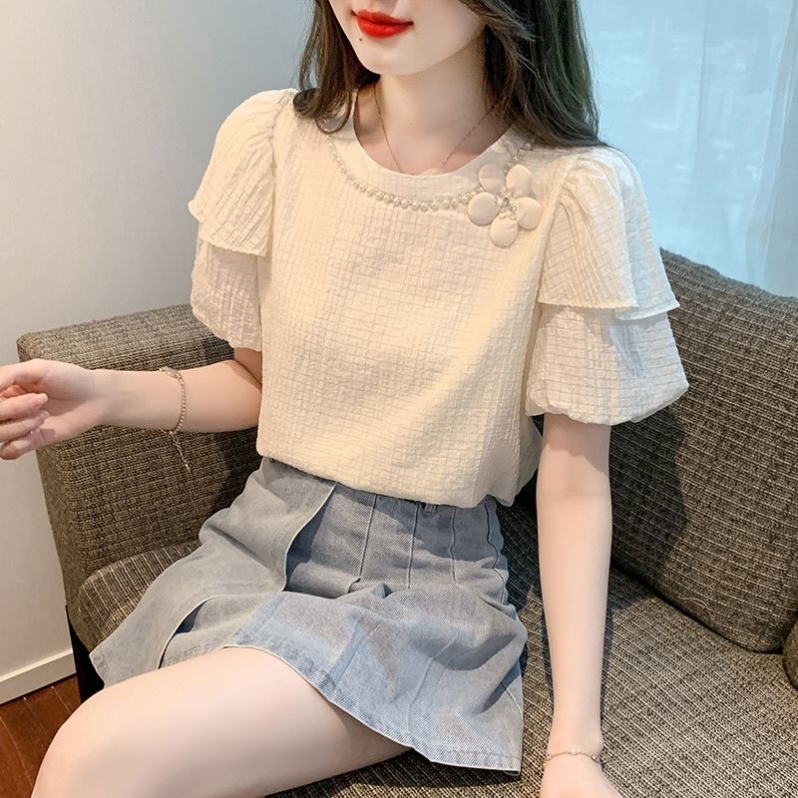 New Summer Style Round Neck Puff Sleeve Lace Shirt for Women, Niche French Style, Age-Reducing and Stylish Top New Summer Style Round Neck Puff Sleeve Lace Shirt for Women, Niche French Style, Age-Reducing and Stylish Top