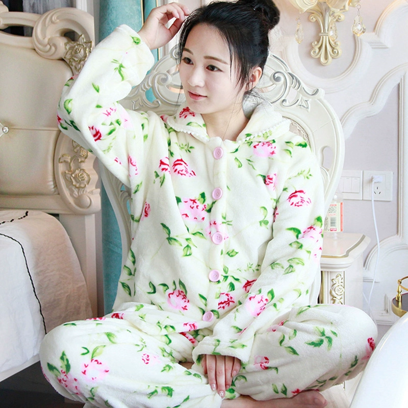 Mùa đông flannel đồ ngủ nữ san hô nhung ngọt ngào cardigan Hàn Quốc phim hoạt hình dịch vụ nhà dày hai mảnh phù hợp với kích thước lớn đồ bộ kiểu