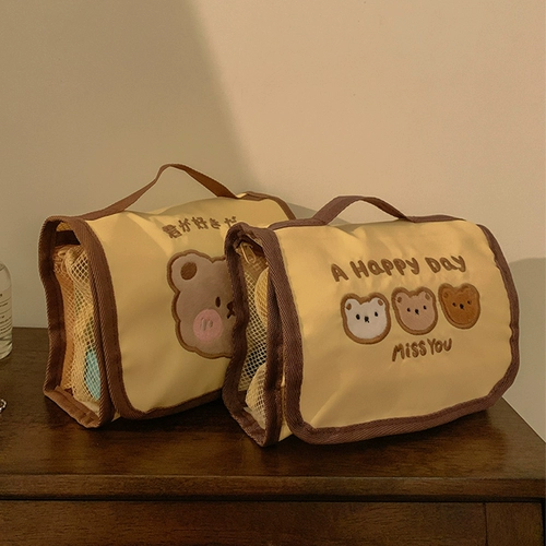 Милая складная косметичка, портативная вместительная и большая сумка через плечо, сумка для хранения для путешествий, с медвежатами, коллекция 2023, премиум класс