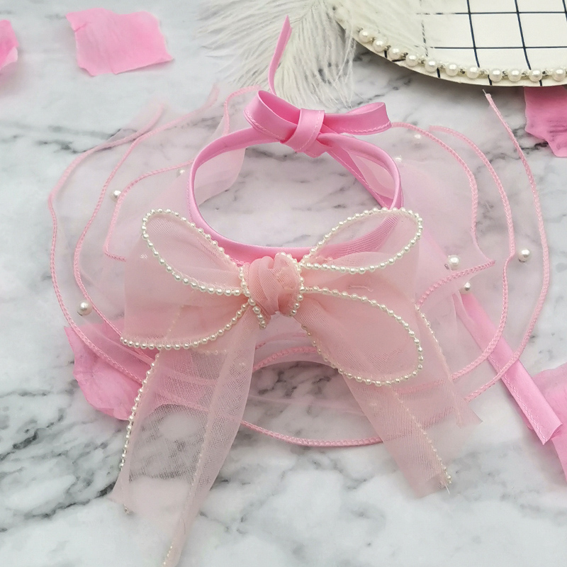 Cute pink wedding dress style cat lace scarf decoration dog silk scarf accessories accessories corgi puppet scarf