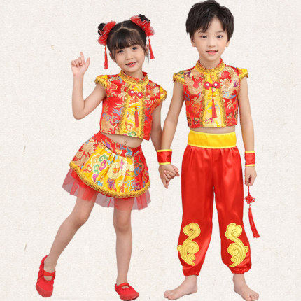 June 1 children's rap Chinese red festive wind dream baby yangko costume children's female Taiping drum folk dance costumes