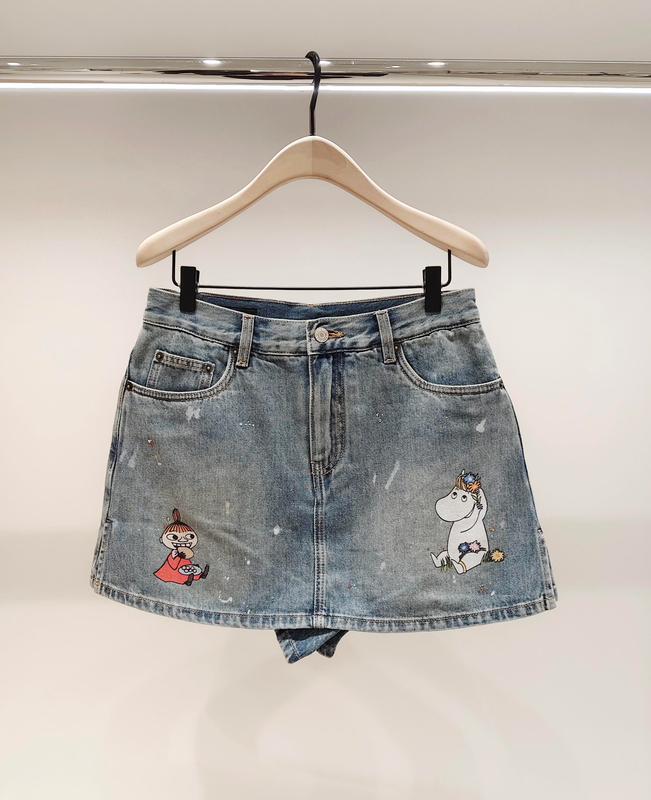 [Moomin Collaboration] Authentic 2026 Summer New Vintage Cotton Printed Skirt Pants Denim Shorts Mbf2Sot004