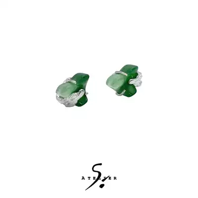 ATELIERSO 21AW Fool Boat Love Hook Series Jade Color Resin Textured Ear Needle Set