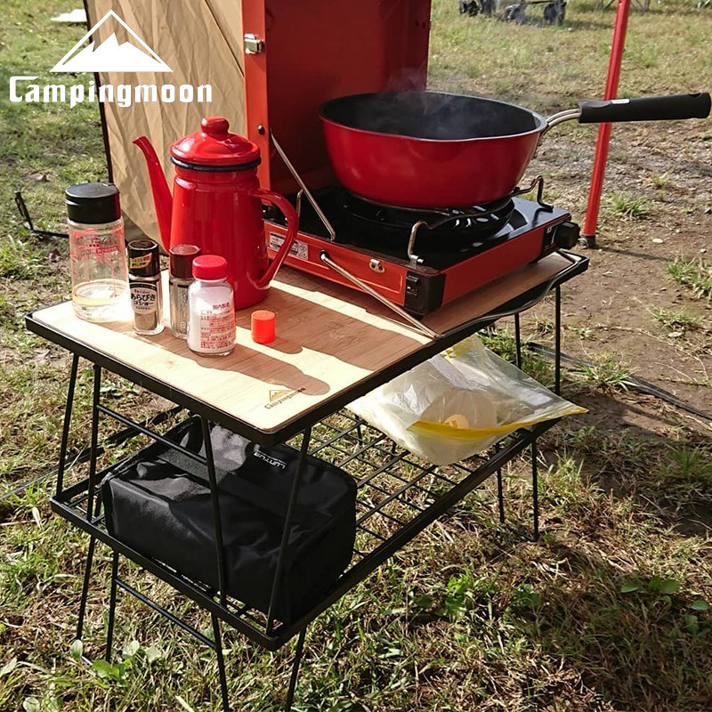 (Hello Camping Society) Kermann T230 Outdoor Folding Picnic Table Multilayer Iron Art Shelve Wood and wood Scooter Table