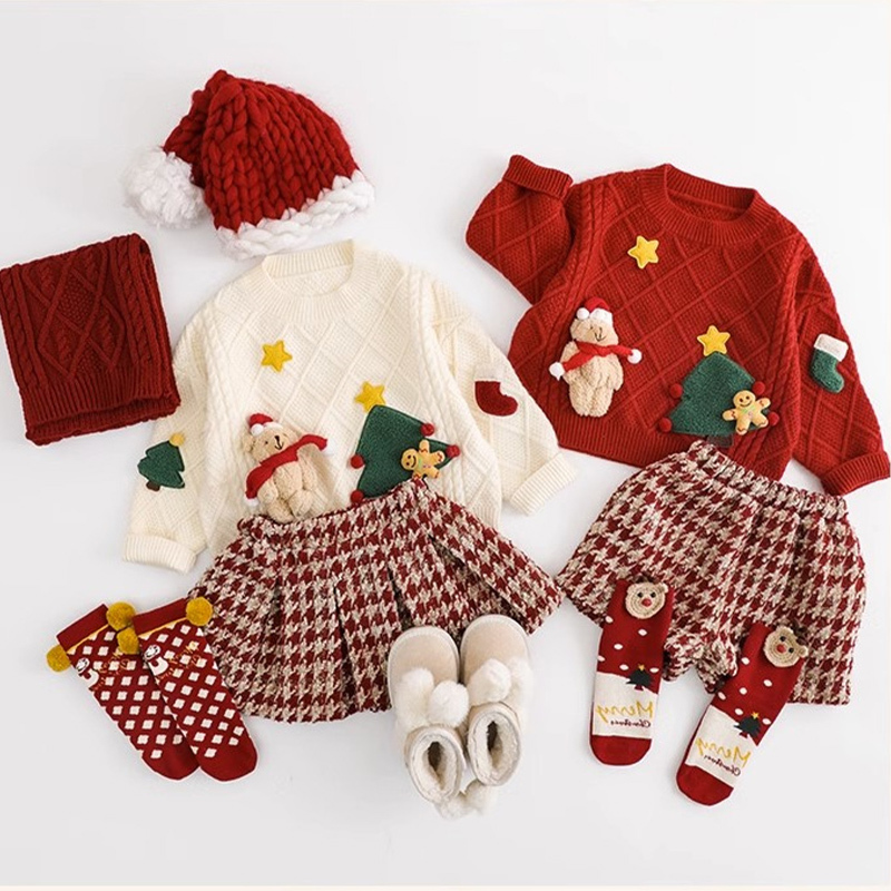Girls' Christmas Sweater 2026 Winter New Thickened Knitwear Warm Baby Pullover Top Dress Trendy Girls' Christmas Sweater 2026 Winter New Thickened Knitwear Warm Baby Pullover Top Dress Trendy
