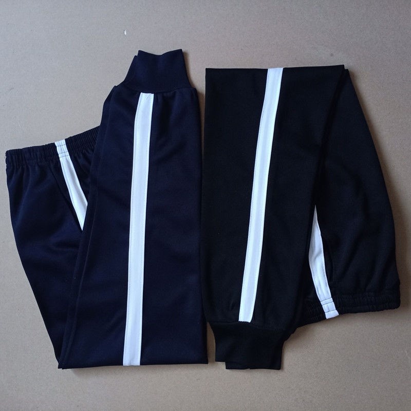 Beam Feet White Wide Strip School Uniform Pants Winter Plus Suede Thickened Student School Pants Hide Cyan A Bar Loose Sports Pants