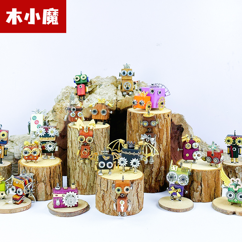 Wooden Little Magic Necklace DIY Material Kit for Couples and Parent-Child Handicrafts Wooden Steampunk Robot Trendy Pendant