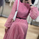 High-end red floral French long-sleeved retro dress 2023 early spring new women's waist skirt texture