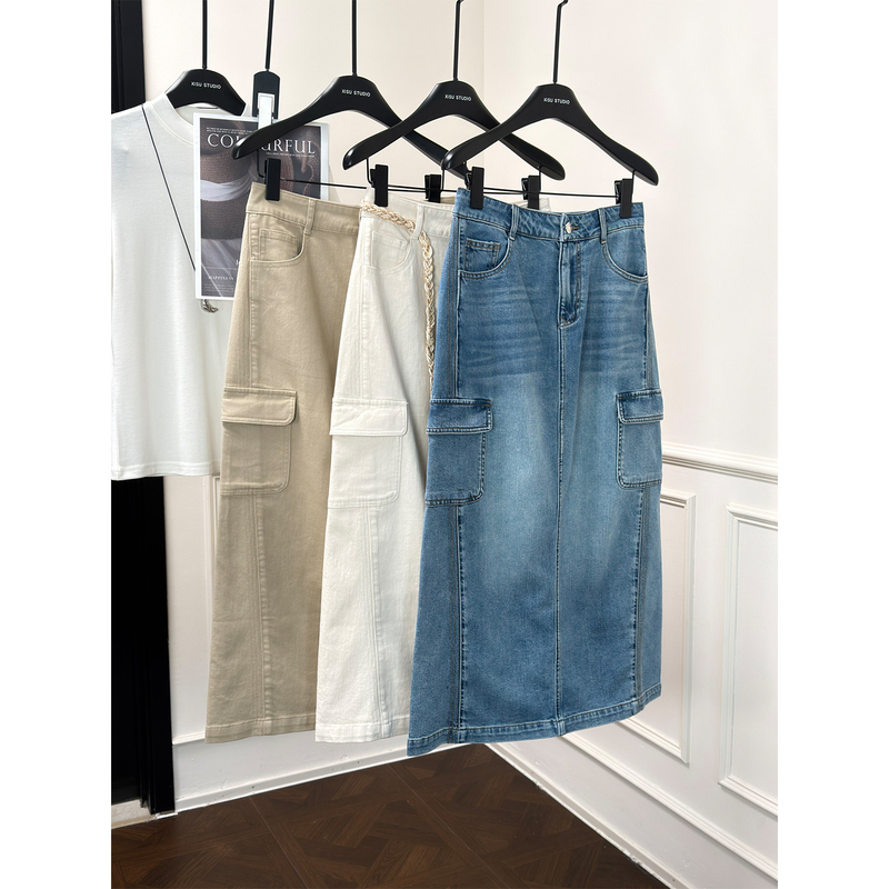 Xisu Home Turkish Fabric~Soft and Drapey Spring/Summer Straight-Leg Workwear Denim Skirt Mid-Length Pencil Skirt