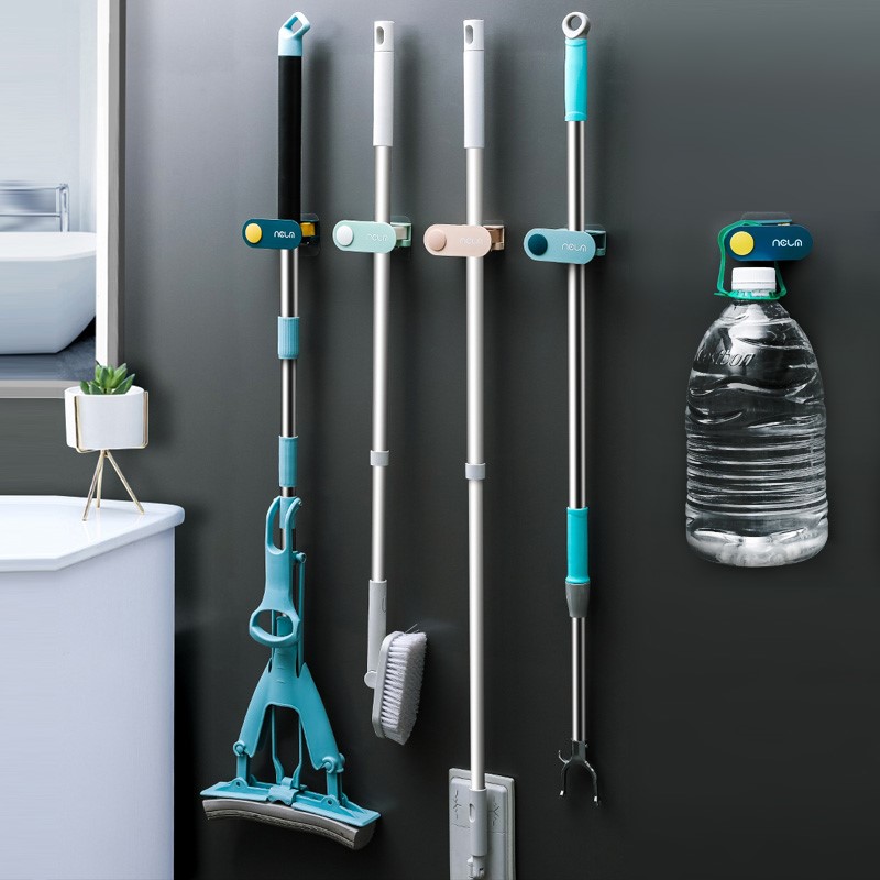 Mop Hook-free Punched Makeup Room Bathroom Shelve Shelf Wall-mounted shelf fixed frame Card clip Mop Clips deviner