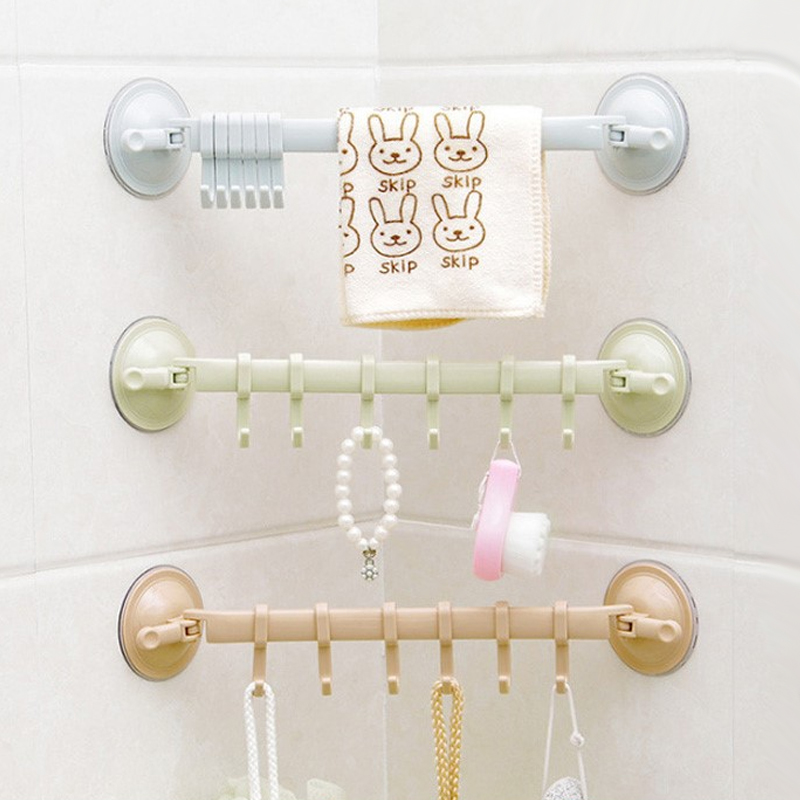 Vacuum suction cup Six-even hook kitchen wall-mounted Hook Bathroom Wall Free of Nail No Mark Clothes Hanger