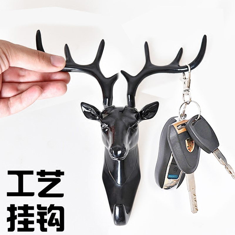 Nordic Wind Deer Corner Slime Hook American Home Decoration Hook Wall Wall-mounted Free Personality Deer Head Wall Key Shelf